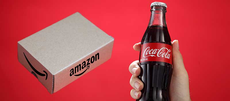 Illustration of amazon box and coca-cola bottle